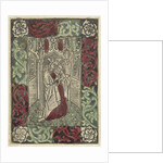 Mary with Child standing in front of Gothic architecture in rectangular frame with decoration of leaf motifs by Anonymous