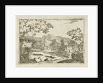 River landscape with houses and towers by Jean Joseph Hanson