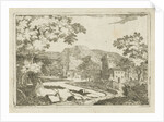 River landscape with houses and towers by Jean Joseph Hanson