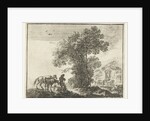 A man stands with two horses near a grove of trees by Gilles Neyts