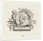 Bust of Homer on medallion held by angel and decorated with flowers and palm branches by Willem Bilderdijk