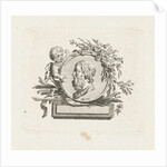 Bust of Homer on medallion held by angel and decorated with flowers and palm branches by Willem Bilderdijk