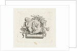 Bust of Homer on medallion held by angel and decorated with flowers and palm branches by Willem Bilderdijk