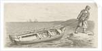 Man pulling his boat ashore by Jacob Ernst Marcus