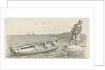 Man pulling his boat ashore by Jacob Ernst Marcus