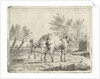 Meadow Landscape with two horses at bridge and farm by Cornelis Bisschop