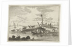 A herd of cows on the waterfront, some with their feet in the river by Anthonij van der Haer
