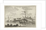 A herd of cows on the waterfront, some with their feet in the river by Anthonij van der Haer