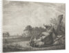 Spotted cow lying on a wooden post by Jacobus Cornelis Gaal