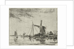 A river view with some boats by Jacobus van Gorkom Jr