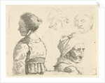 Study Sheet with a female bust and three female heads by Gerrit Lamberts