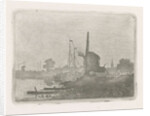 View of a mill on the waterfront by Jan van Lokhorst