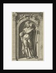 Saturn, standing in a niche, a scythe in his left hand by Hendrick Goltzius