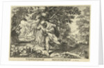 Teiresias stores in a forest two mating snakes by Workshop of Hendrick Goltzius