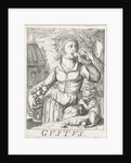 Taste Gustus, a woman with fruits by Hendrick Hondius I