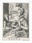 An elegant lady, sitting at a table in front of an open window by Anonymous