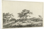 A hilly landscape with a tree in the middle party by Hermanus Fock
