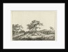 A hilly landscape with a tree in the middle party by Hermanus Fock