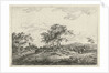 A hilly landscape with a tree in the middle party by Hermanus Fock