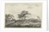 A hilly landscape with a tree in the middle party by Hermanus Fock