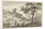 Dune landscape with a large tree by Hermanus Fock