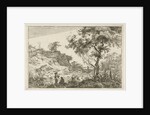 Dune landscape with a large tree by Hermanus Fock