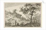 Dune landscape with a large tree by Hermanus Fock