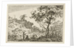 Dune landscape with a large tree by Hermanus Fock