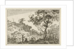 Dune landscape with a large tree by Hermanus Fock