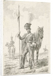 Soldier with a spear beside his horse by Johannes Mock