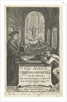 Healer John Fernelius speaks to patient in hospital ward where patients lie on the floor by Franciscus Hackius