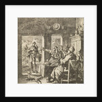 Family makes dismissive gestures to a poor man who asks for help by Cornelis van der Sys II