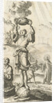 Figure stands on an orb and holds a smoking sacrifice dish in the air by Jurriaen van Poolsum