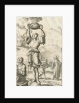 Figure stands on an orb and holds a smoking sacrifice dish in the air by Jurriaen van Poolsum