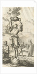 Figure stands on an orb and holds a smoking sacrifice dish in the air by Jurriaen van Poolsum