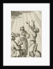 Three figures look up and are illuminated by a beam of heavenly light by Barent Bos