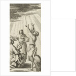 Three figures look up and are illuminated by a beam of heavenly light by Barent Bos