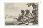 River landscape with travelers on country road by Claes Jansz. Visscher II