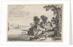 River landscape with travelers on country road by Claes Jansz. Visscher II