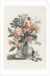 Glass vase with flowers and before the vase a branch with flower by Johan Teyler