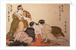 Nibijin ude-zumô, Arm-wrestling between two beauties by Utamaro Kitagawa