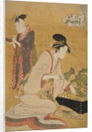 Ôgiya uchi Yashio, Someki, Tsumaki, Yashio of the Ôgiya, kamuro Someki, Tsumaki by Utamaro Kitagawa