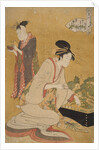 Ôgiya uchi Yashio, Someki, Tsumaki, Yashio of the Ôgiya, kamuro Someki, Tsumaki by Utamaro Kitagawa