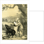 Child Dog 19th Century Woman Hat Country Side Tree Horses by Anonymous