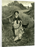 A Tiff 1878 Outdoors Nature Walk Woman Dog Fence Man Country Lane Umbrella Hat by Anonymous