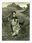 A Tiff 1878 Outdoors Nature Walk Woman Dog Fence Man Country Lane Umbrella Hat by Anonymous