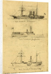 Broadside views of three sidewheel steamships: U.S. Transport Ericcson, U.S. Transport Mayflower, and U.S. Transport Empire City by Alfred R Waud