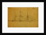 Colorado, Broadside view of ship, outline of port in background, 1860-1865 by Alfred R Waud