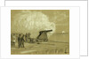 Scene on the dock at the Rip Raps. Testing the Sawyer gun and projectile, a shell bursting on the rebel batteries at Sewells Point, 1861 by Alfred R Waud