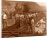 Spanish laborers at work in Culebra Cut and loaded train hauling dirt from canal, USA by Anonymous